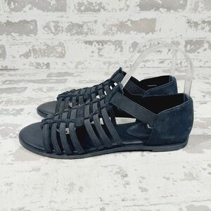 New Eileen Fisher Rato Black Leather Elastic Casual Gladiator Sandals K390